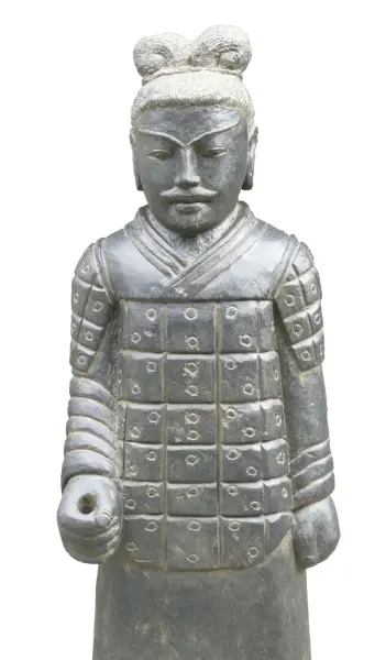 Product image of the product “Warrior standing with left hand up, ca 175cm, antique finish Left Hand Up | Antique Finish”